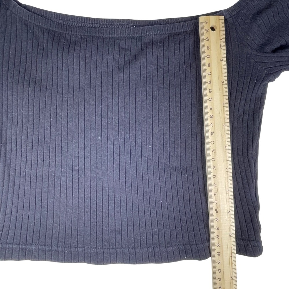 H&M Divided Top Women M Black Ribbed Off Shoulder Long Sleeve Crop Top - Picture 8 of 8